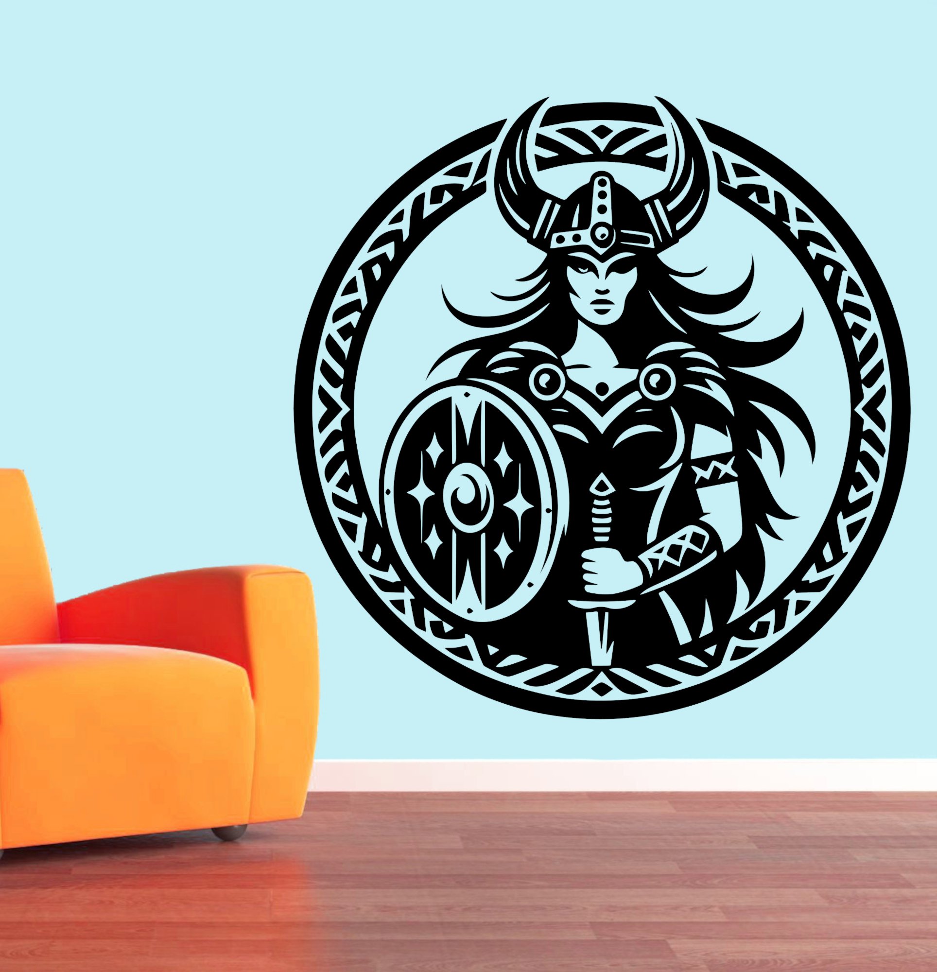 46382 Wikinger-Frau 3 Wandtattoo Wohnzimmer Sessel-orange